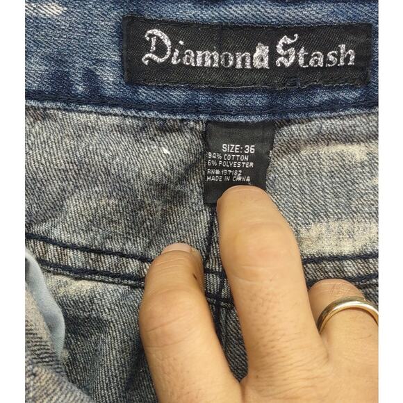 Diamond Stash Mens Jorts Jean Shorts Distressed Paint Splatter Yellow Smoke Wash - Picture 9 of 9